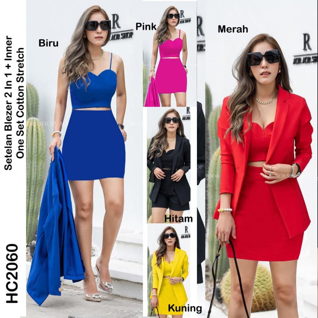 HC2060 Setelan Blazer 3 in 1 Cotton Stretch  / Setelan Rok + Blazer Sexy / Setelan Rok Mini / Setelan Wanita / One Set Blazer Wanita / Oneset Blazer Dress Mini / Minidress