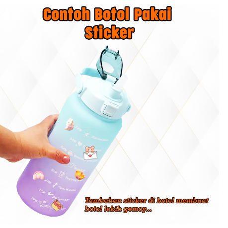 [ OBJ ] Botol Viral Gradasi 3in1 1 Set 2Liter + 900ml + 350ml Free Stiker 3D