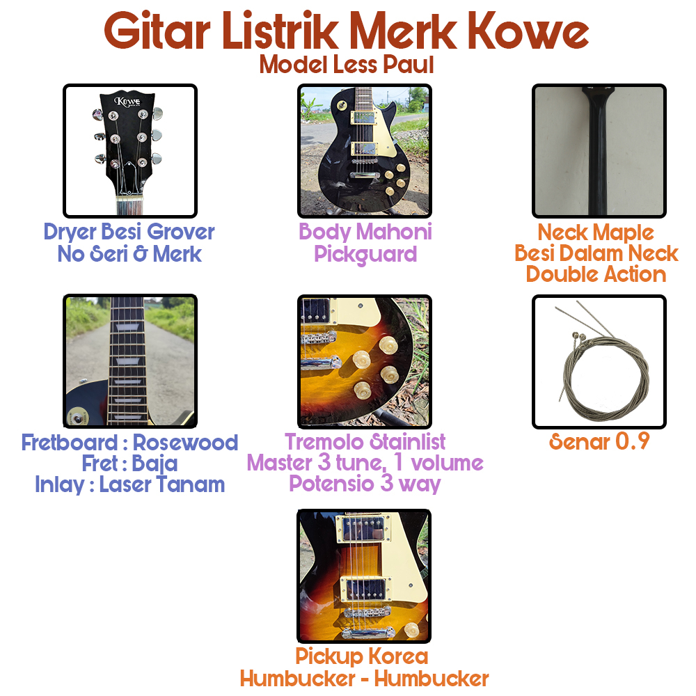 Gitar Elektrik Merk Kowe Original Model Lesspaul Best Seller