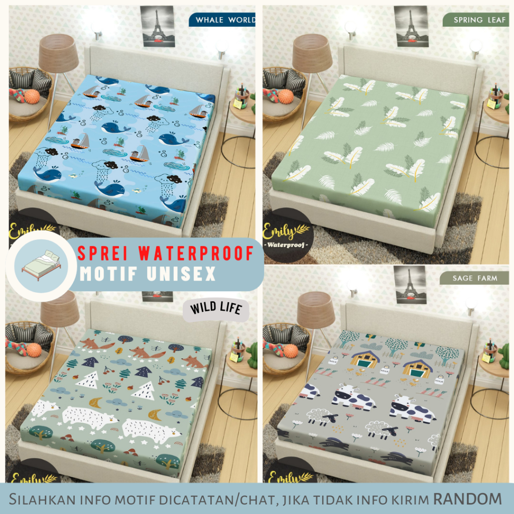 SPREI WATERPROOF SULTAN Free KARET ANTI GESER Motif DEWASA ANAK POLOS Ukuran Size NO1/NO2/NO3 180X200 160x200 120x200 90x200 200x200 140x200