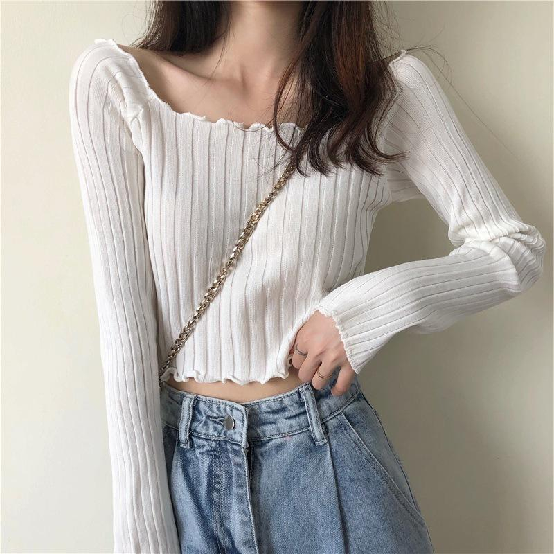 【 Bra Mall 】BJ-061 Crop Top Korean Style Knitwear Uneck Curly Import Premium | Atasan Crop Wanita Rajut Premium Import Kriwil Style