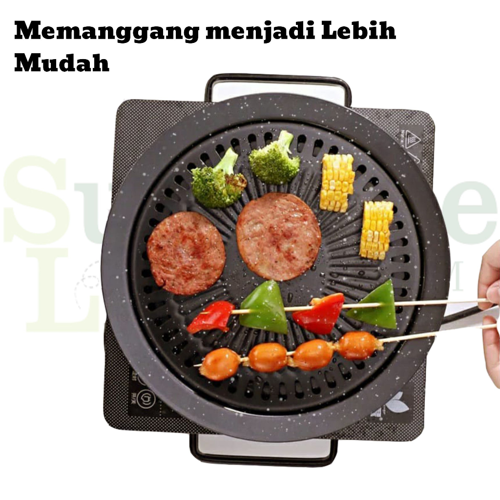 Smokeless BBQ Grill Plate Panggangan Bulat Anti Lengket