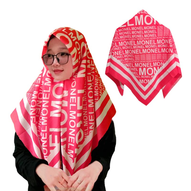 Kerudung segi empat motif merah kemerdekaan Hijab Segi Empat Voal Premium