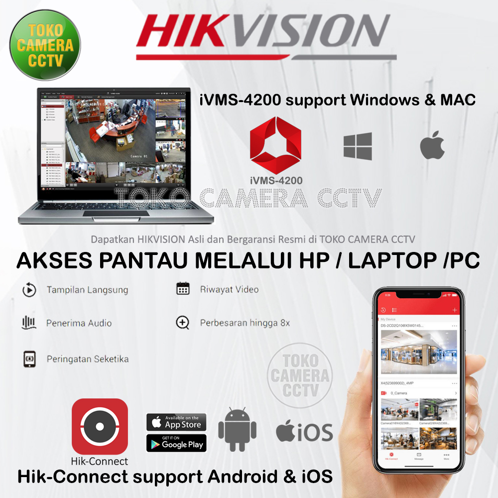 PAKET CCTV HIKVISION 2MP 8 CHANNEL 5 KAMERA