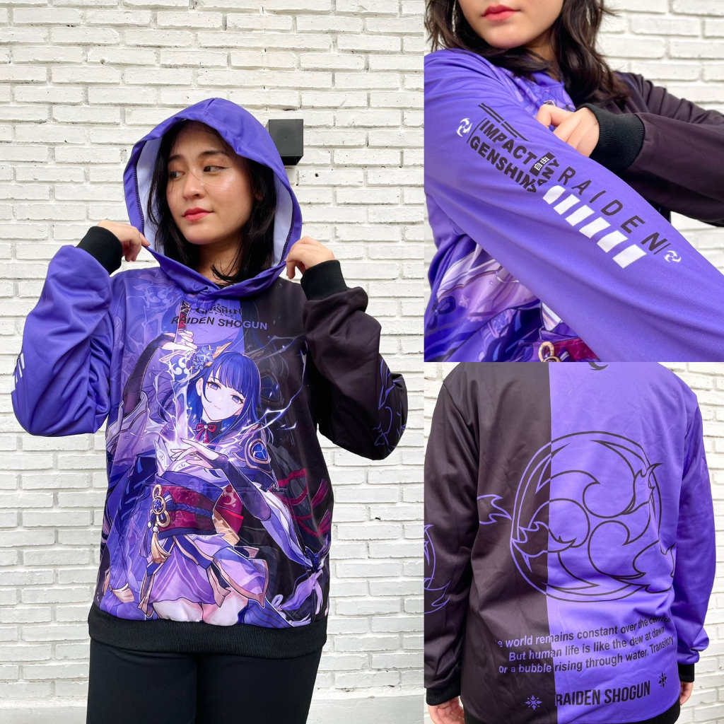 Hoodie Raiden Shogun Genshin Impact Anime Manga Fullprint Adidas Poly