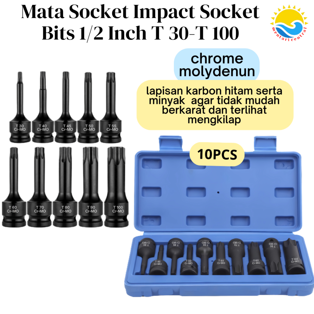 Mata Socket Impact Socket Bits 1/2 Inch Driver Metric Torx Hex Socket T30-T80