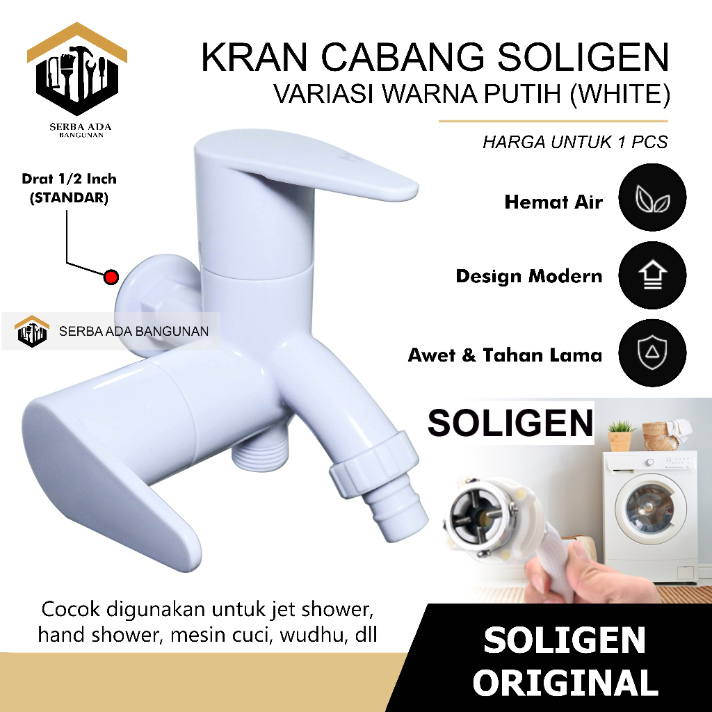 Kran Cabang PVC Shower New Soligen Keran Double Plastik S9 S10 S13 Engkol Mahkota Mix Putih Hitam