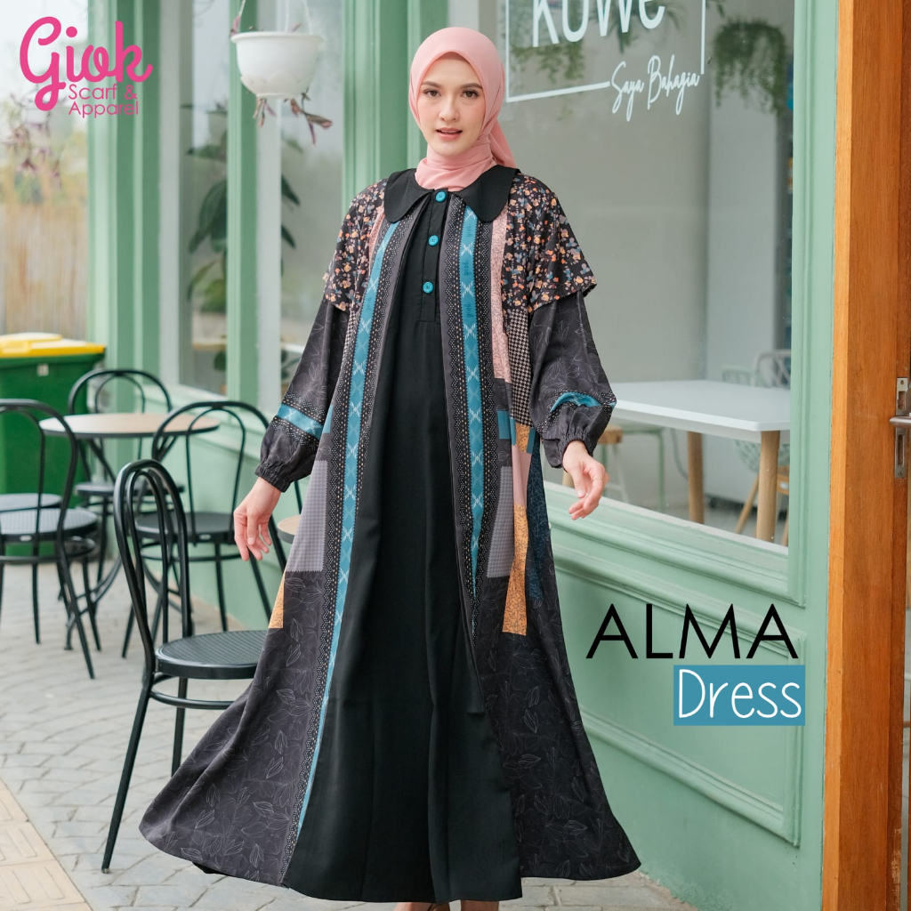 EXCLUSIVE Alma Dress by Giok Apparel - Gamis printing dengan model belakang polos