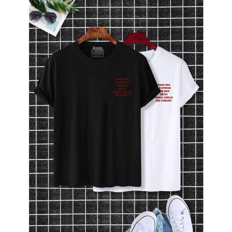 Kaos t shirt Distro Pria Wanita Unisex | Kaos Kata kata Simple | Good Sex No Stress One Boo No Ex Small Circle Big Checks Black And White Cotton Combed 24s - Kuul Indusries