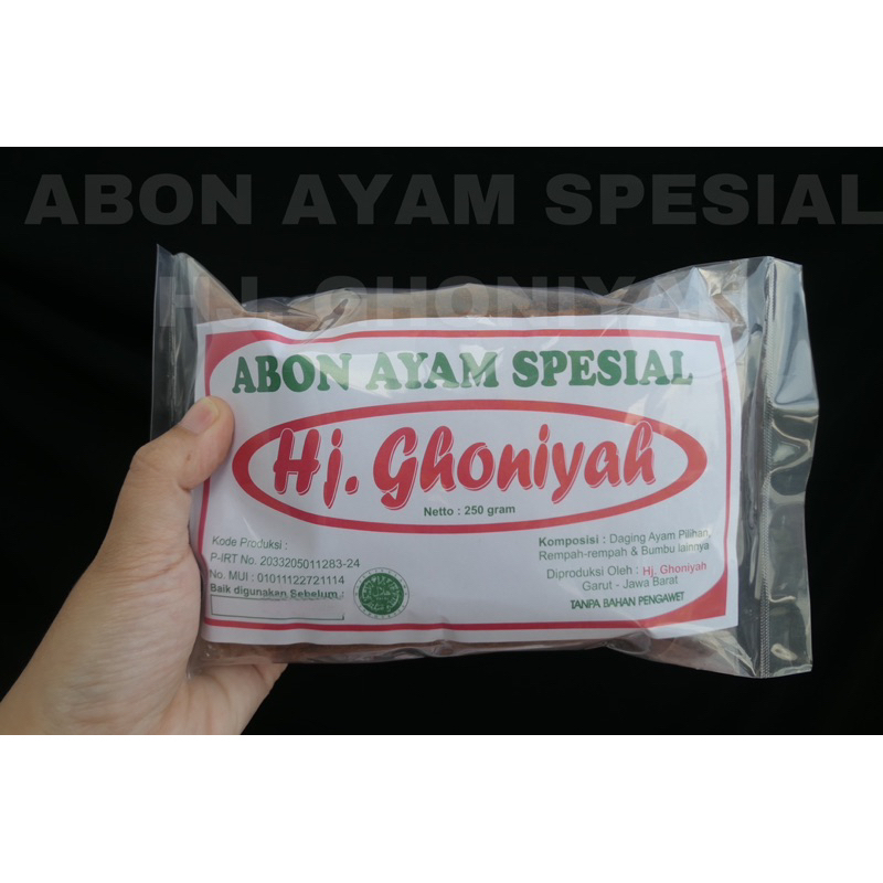 

ABON AYAM SPESIAL HJ. GHONIYAH 250gr / ABON GHONIYAH /ABON HJ.GHONIYAH / ABON AYAM ABON BAYI ABON AYAM HOME MADE ABON SEHAT LANGSUNG DARI PABRIKNYA