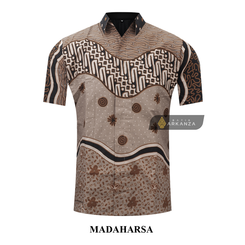 BATIK ARKANZA Motif MADAHARSA Hem Atasan Kemeja Baju Batik Pria Cowok Laki Laki Slimfit Full Lapis Furing Lengan Panjang Lengan Pendek Original Asli