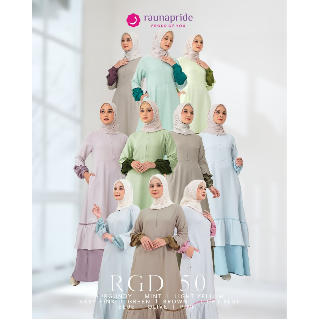Rauna-RGD 50 Mint-Burgundy-Light Blue-Light Yellow-Baby Pink Eshal Zara Gamis Wanita Dewasa Polos Dr