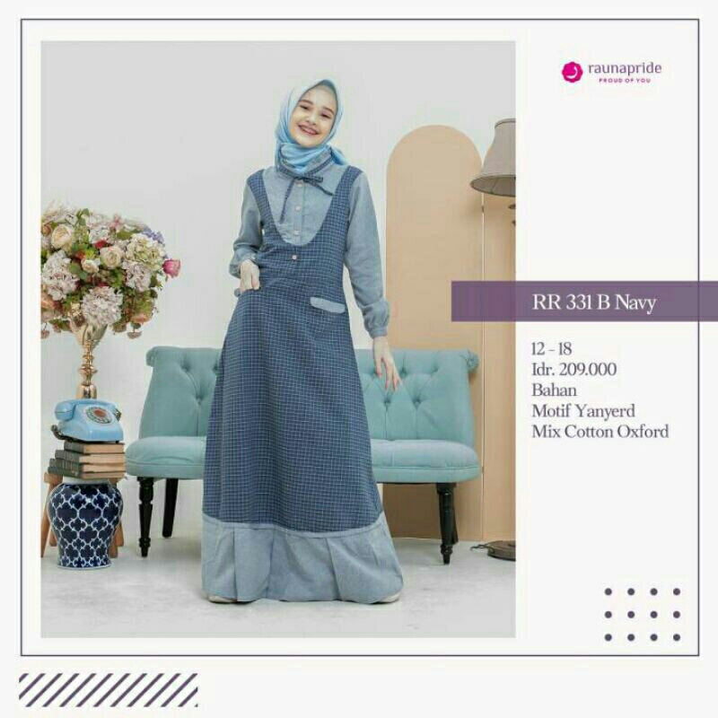 BAJU GAMIS REMAJA RR 331 B NAVY BY RAUNA
