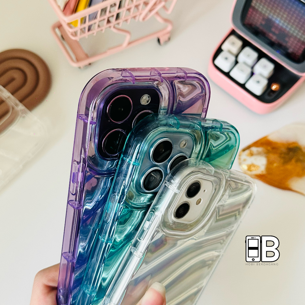 Mermaid Wave Casing Metalik Hologram dengan Airbag Gelombang Case iPhone X XR XS 11 12 13 14 PRO MAX