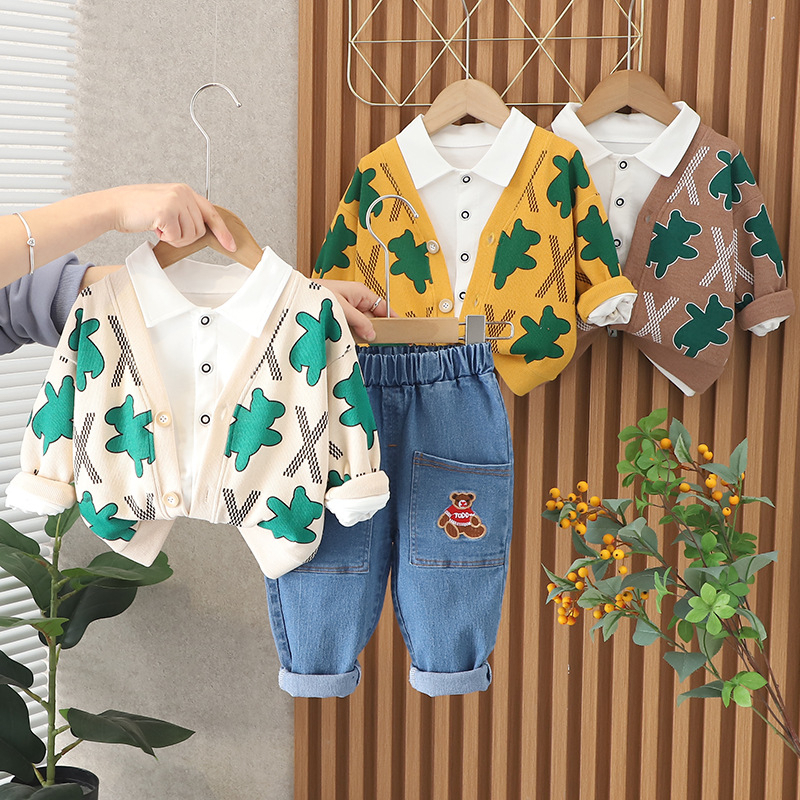 Set baju baby usia 6 bulan - 5 tahun / pakaian anak laki-laki lucu MOTIF X BEAR CREAM premium