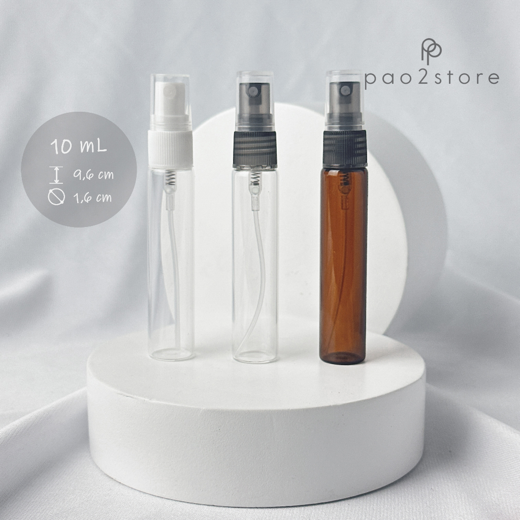 Botol Spray 10ml Kaca Clear / Amber Lebar 16mm - Spray Plastik Drat / Putar - Parfum Isi Ulang Travel Size