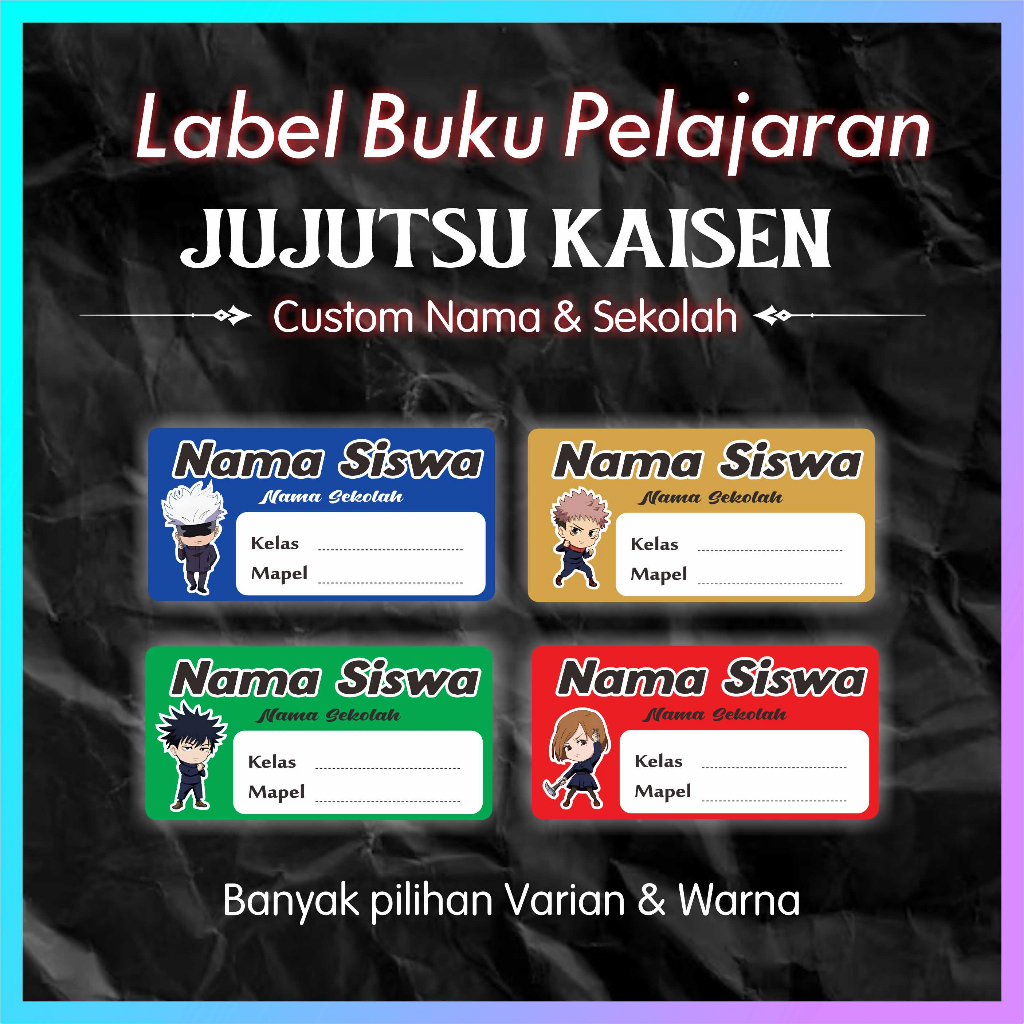 

Sticker Label Buku Pelajaran Sekolah Tema Jujutsu Kaisen / Sticker Custom Jujutsu Kaisen / Sticker Nama Jujutsu Kaisen / Sticker Mapel
