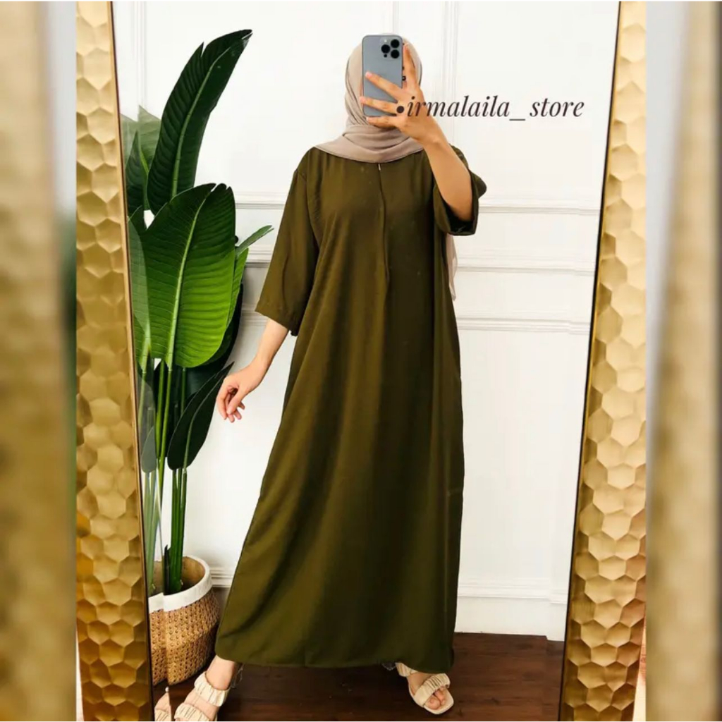 Zea long dress tangan 3/4 airflow crinkle busui, daster gamis panjang