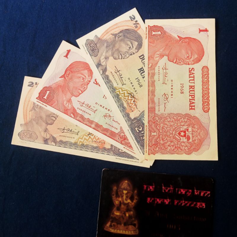 uang 1 dan 2½ rupiah 1968 paket 4 lembar