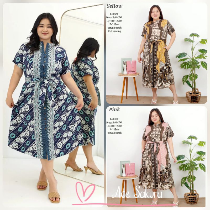 BIGSIZE DRESS UTARI BATIK JUMBO XXL TERUSAN KERJA KANTOR WANITA FASHION 649  MURAH