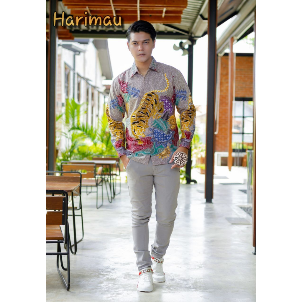 Kemeja Batik Tulis Pria Berlapis Furing Trikot Lengan Panjang Handmade motif harimau