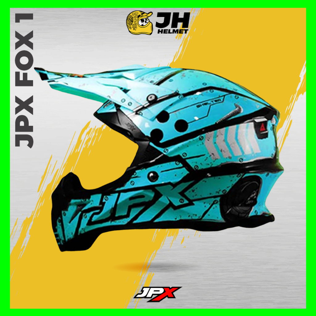 Helm JPX Cross Fox1 X20 Titan Tosca Blue Glossy | Fox 1 Trail | Helm Full Face | JUAL HELM