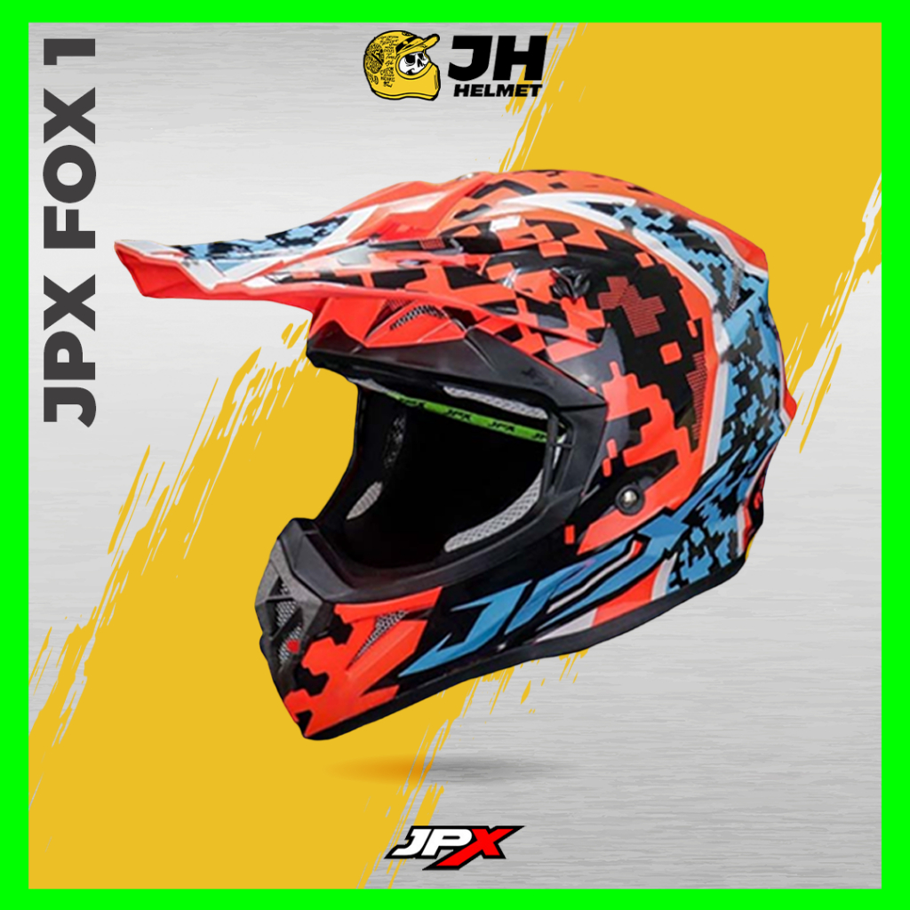 Helm JPX Cross Fox1 X24 Camo Red Fluo Doff | Fox 1 Trail | Helm Full Face | JUAL HELM