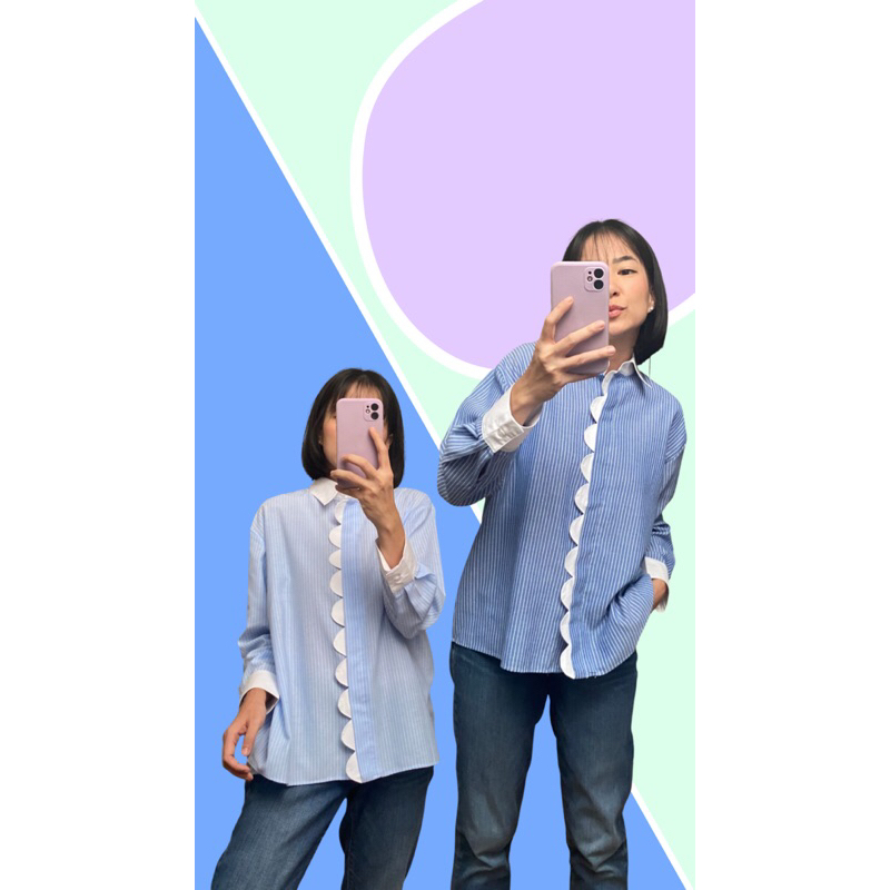 Stripe scallop shirt - 3847