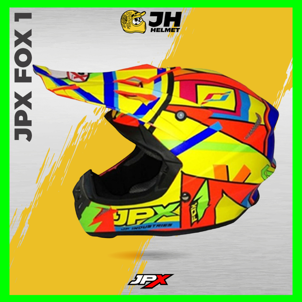 Helm JPX Cross Fox1 X4 Sunmonth Red Fluo Glossy | Fox 1 Trail | Helm Full Face | JUAL HELM