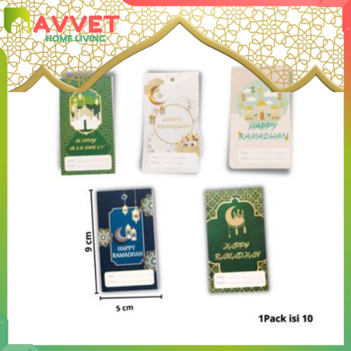 AVVET Isi 10Pcs Ucapan Ramadhan Idul Fitri  Hangtag Ramadhon Eid Mubarak 1Pack Hang Tag Gantung Kartu Ucapan Happy Ramdhan