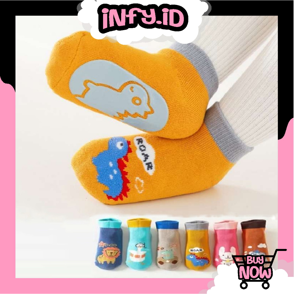 INFY - Kaos Kaki Anak Bayi Antislip Unisex Model Animal Gambar Timbul / Kaus Kaki Bayi Pendek Baby Socks Anak Laki Laki Perempuan Anti Licin KK084