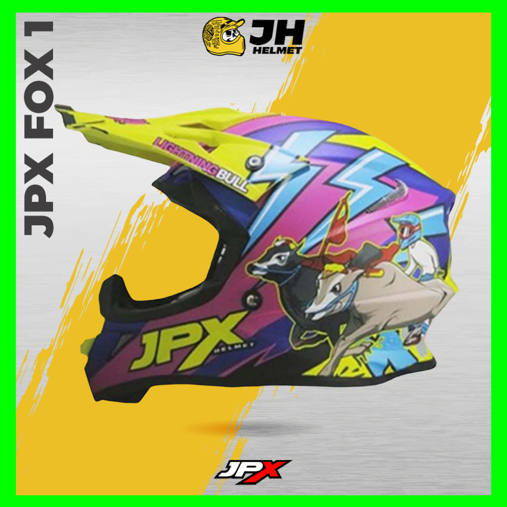 Helm JPX Cross Fox1 X27 Lightning Bull Black Doff | Fox 1 Trail | Helm Full Face | JUAL HELM