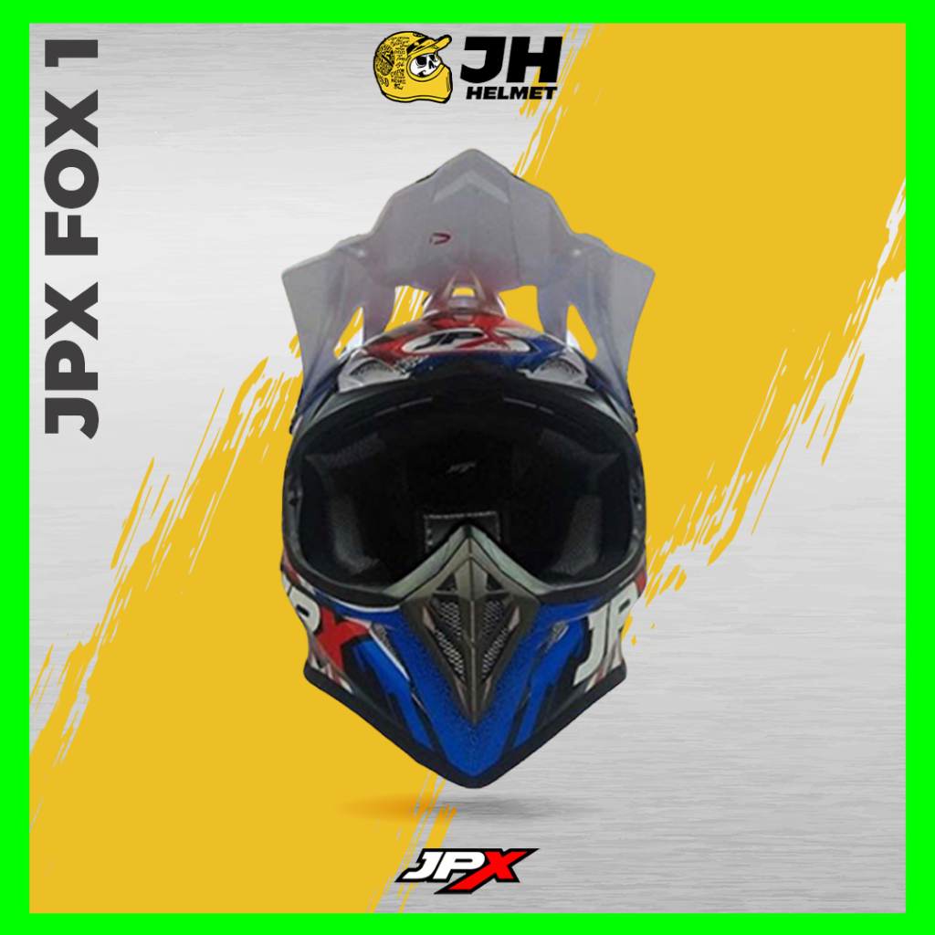 Helm JPX Cross Fox1 X6 Respect Pearl White Glossy Blue | Fox 1 Trail | Helm Full Face | JUAL HELM