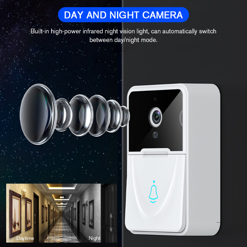 Bel Rumah Wireless Waterproof Pintu Visual Nirkabel Cerdas Lonceng Pintu Anti-Pencurian WiFi Kontrol Aplikasi Remote / X3 Wireless Doorbell Outdoor HD Camera Security Door Bell Night Vision Video Intercom Voice Change for Home Monitor Door Phone