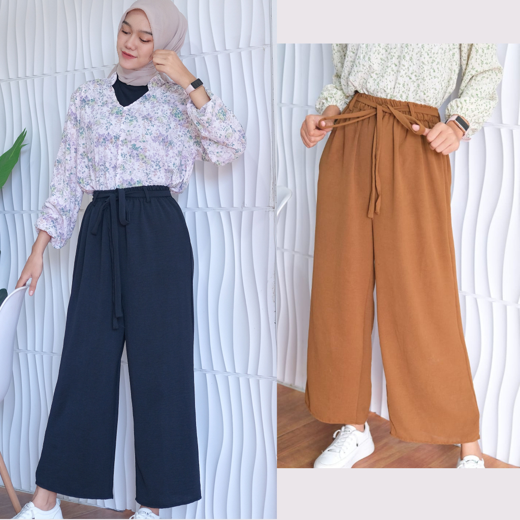 Celana Kulot Crinkle Airflow Highwaist Tali Loose Pants Crinkle