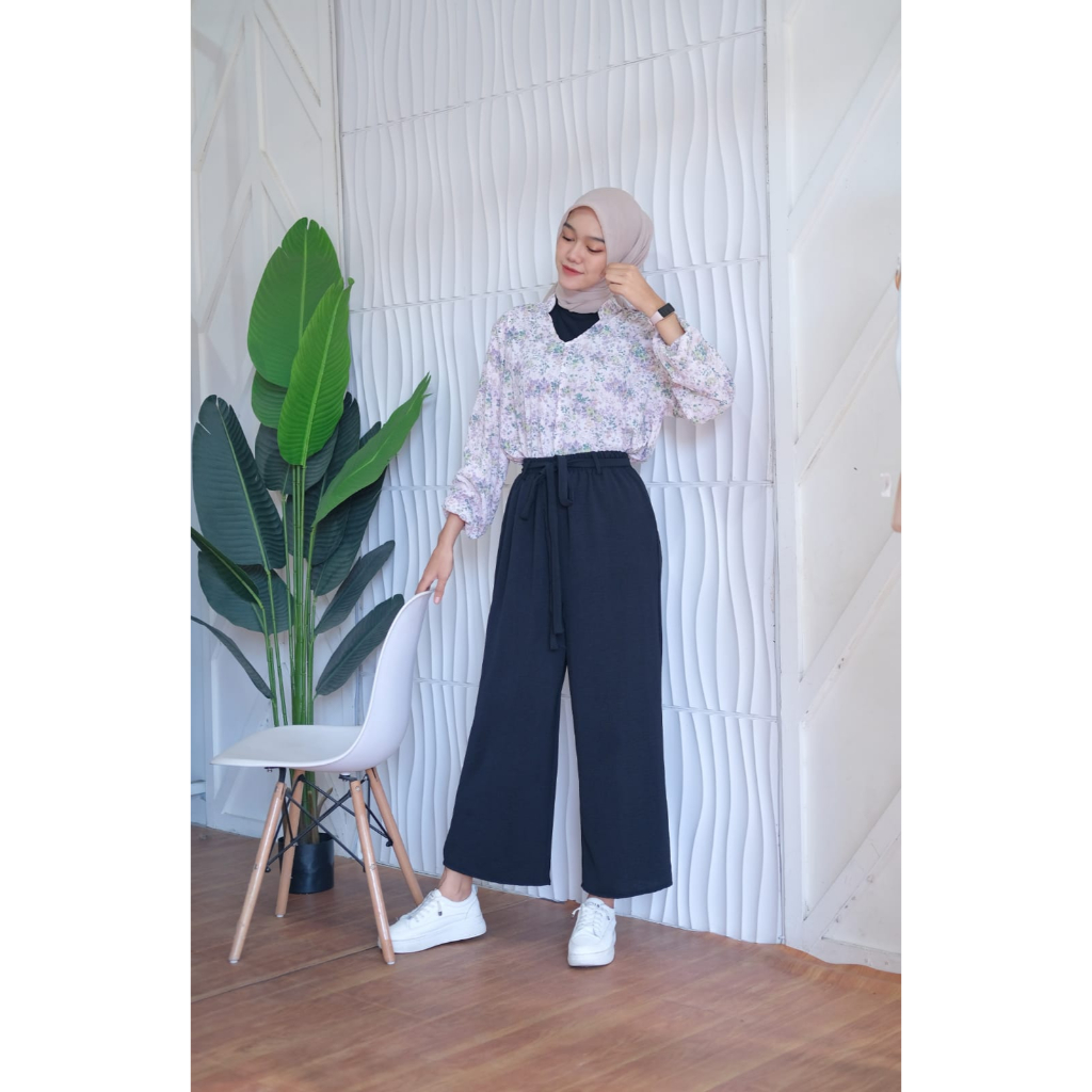 Celana Kulot Crinkle Airflow Highwaist Tali Loose Pants Crinkle