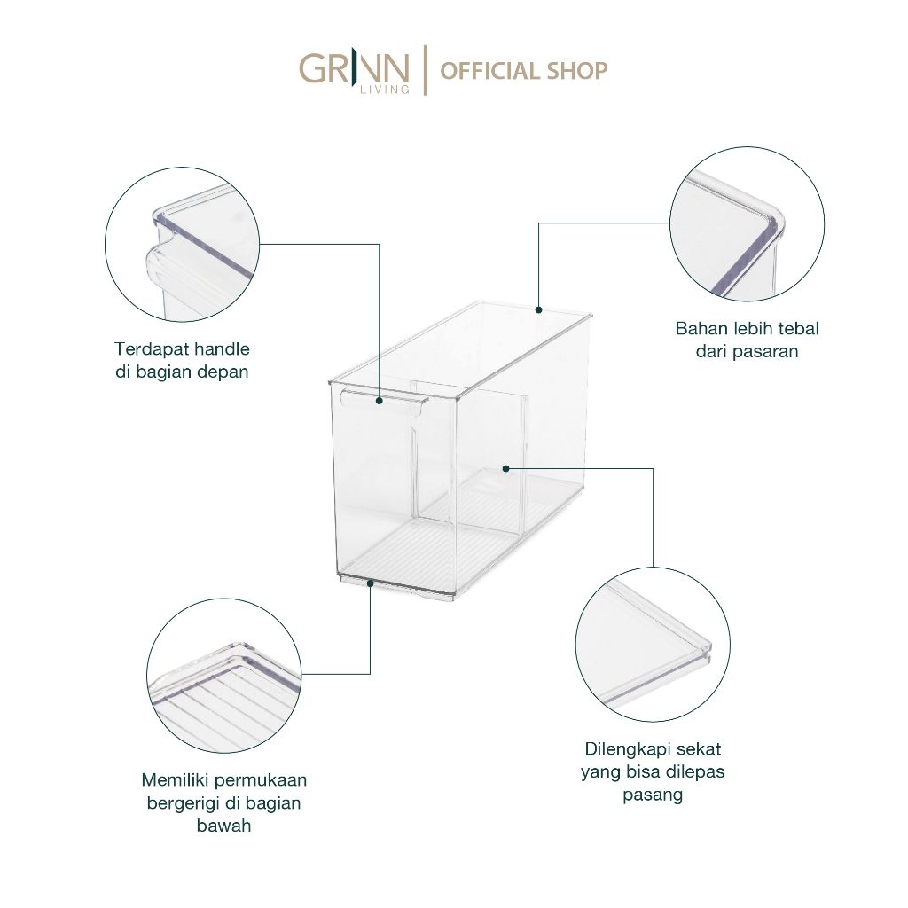 GRINN LIVING Levi Short Small Storage Organizer Kotak Bening / Transparan / Wadah / Tempat Penyimpanan Snack / Cemilan / Bumbu Dapur / Serbaguna / Aesthetic