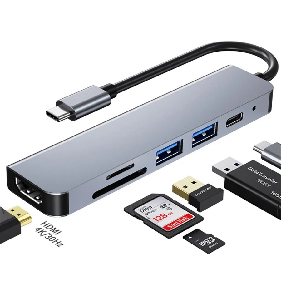 AIRSKY Type C 6in1 HUB +Card Reader with 3Port USB 3.0 and HDMI