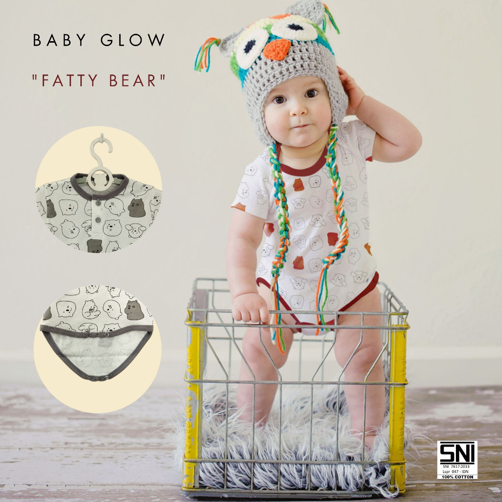 HANSOP BABY OVERALL JUMPSUIT SLLEPSUIT BAYI JUMPER BABY GLOW MOTIF FATTY BEAR SNI UNISEX