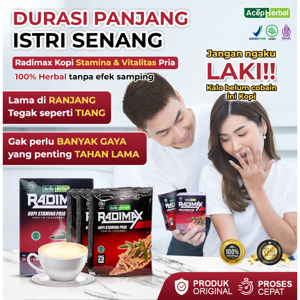 

RADIMAX KOPI STAMINA PRIA AMAN SUDAH BPOM & HALAL 1 BOX ISI 10 SACHET