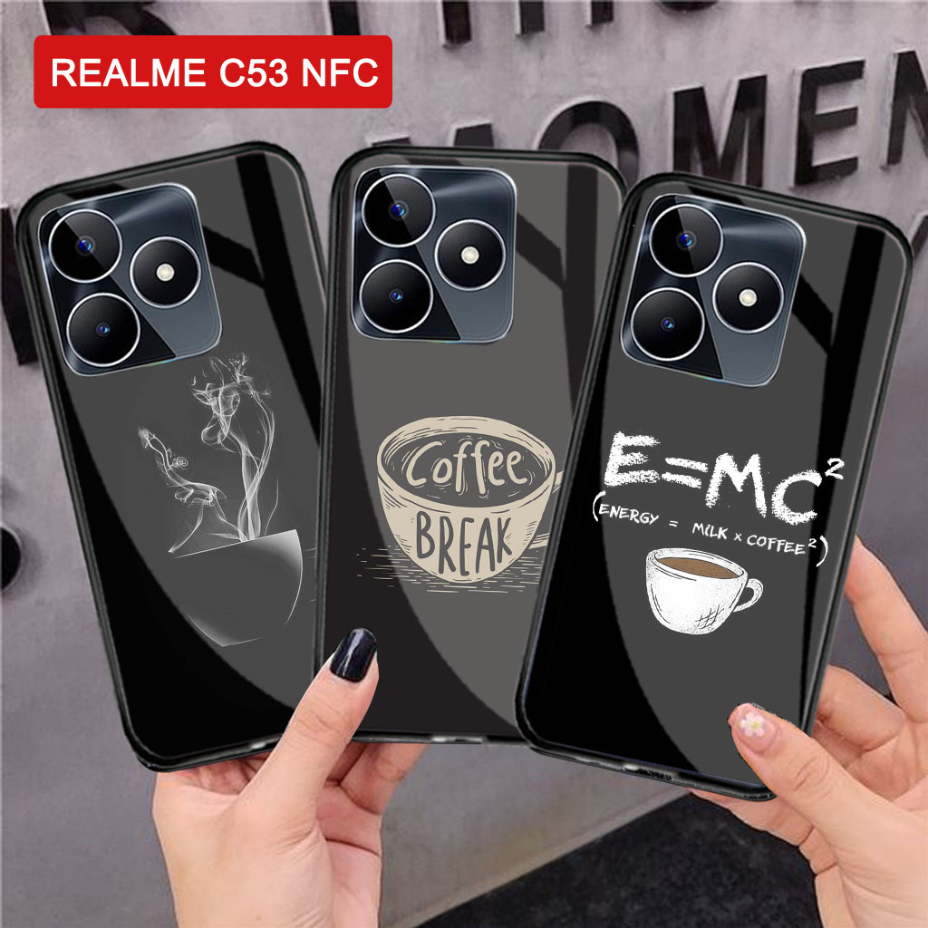 Softcase Glass Kaca REALME C53 NFC Terbaru [M177] Motif Coffe - Case Hp Realme C53 NFC - Casing HP R