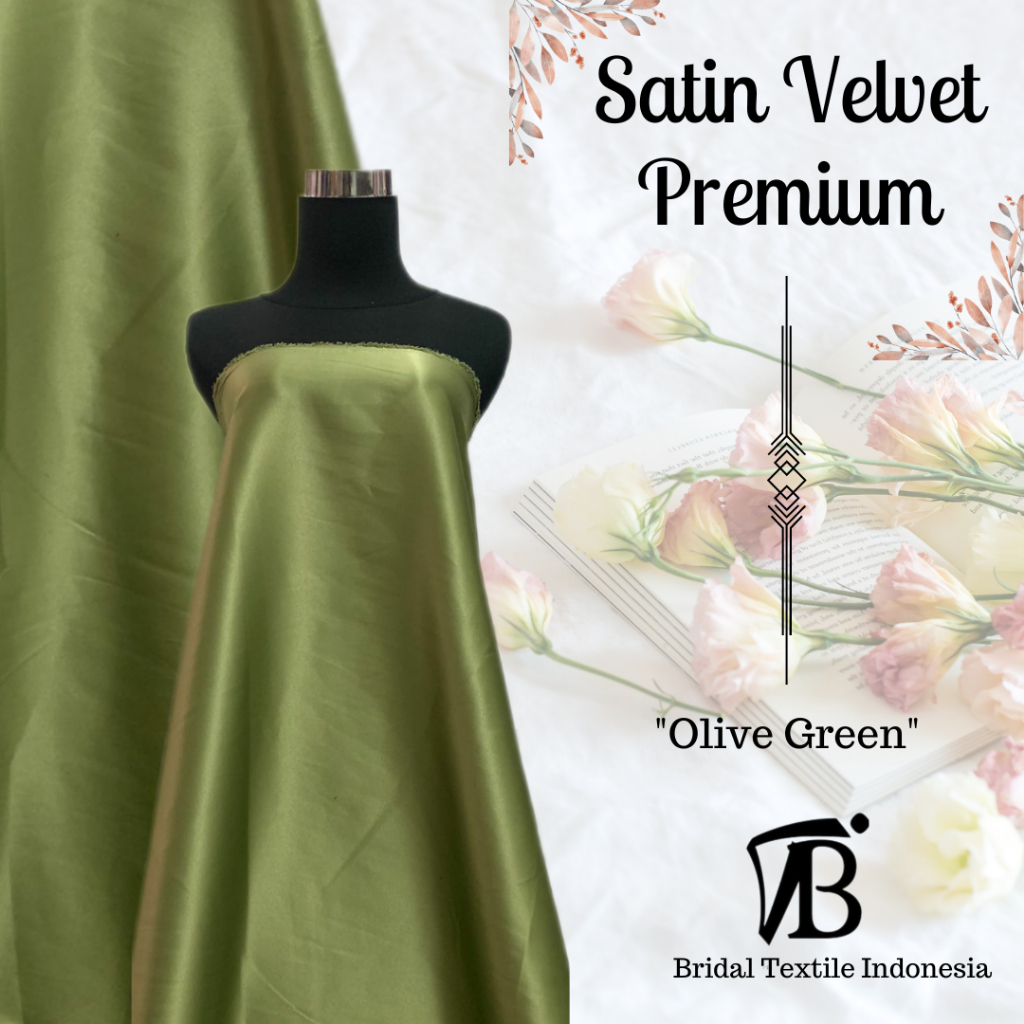 Kain Bahan Furing Satin Pure Silk Velvet Premium Backdrop Background Foto Warna Green Hijau Olive Za