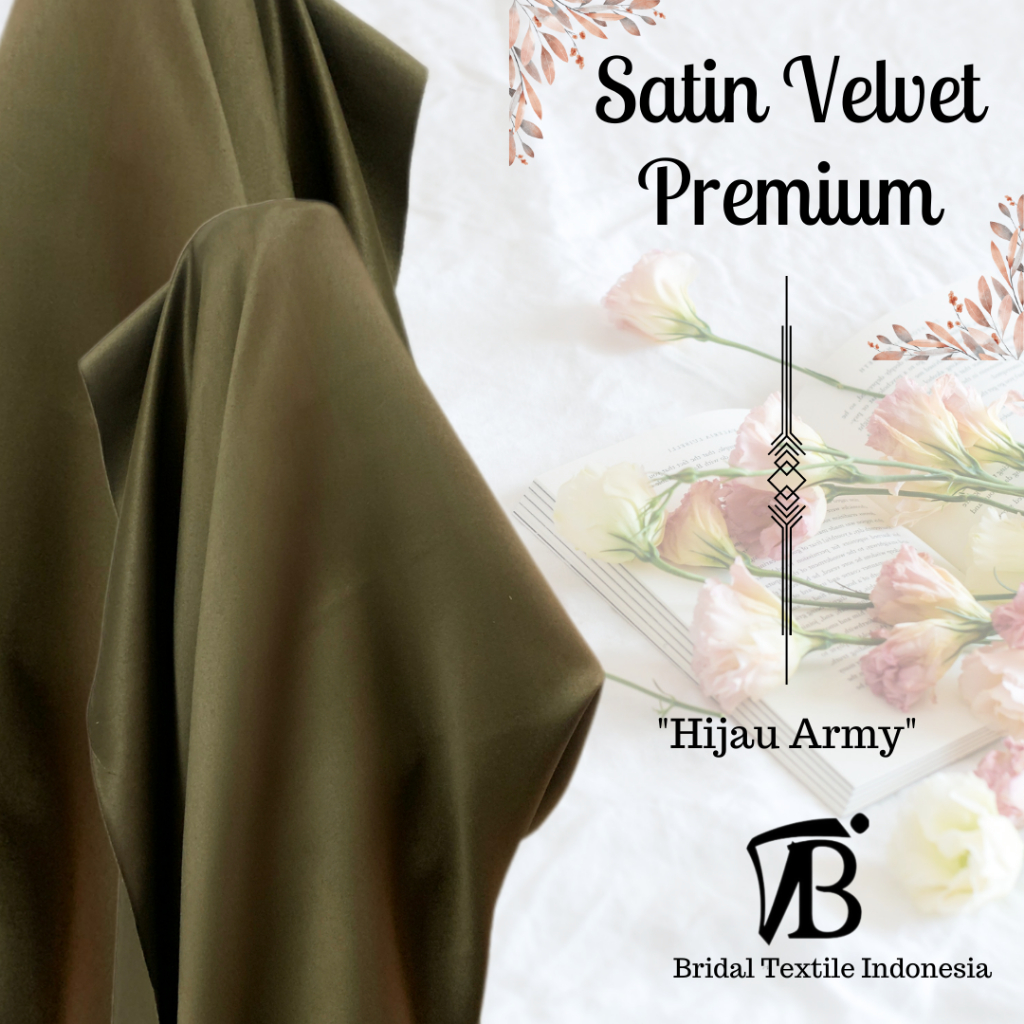 Kain Bahan Furing Satin Pure Silk Velvet Premium Warna Hijau Army