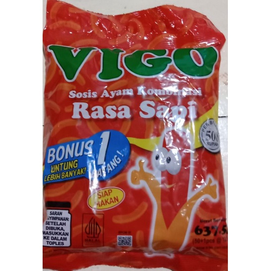 

Sosis VIGO 637,5gr - Sosis Ayam Kombinasi Rasa Sapi isi 50+1pcs