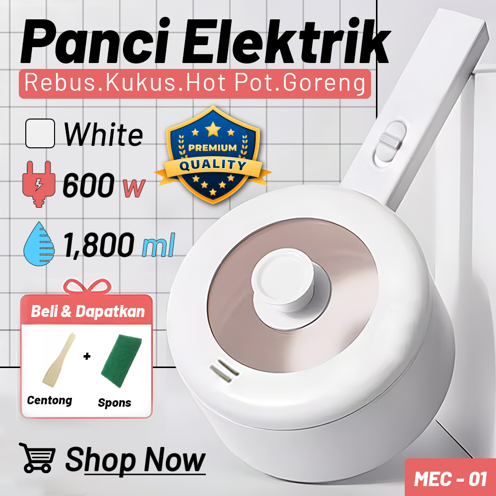 Panci Listrik Mini 2in1 Fry Pan Cooker Elektrik Panci Mie Keramik FREE Spatula Menggoreng Merebus Mengukus Multifungsi