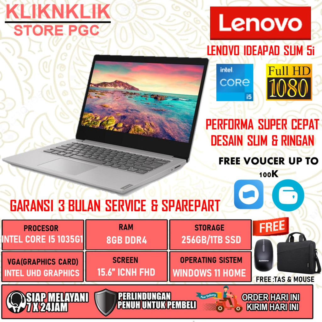 LAPTOP LENOVO IDEAPAD SLIM 5I INTEL CORE I5 1235U RAM 16GB 512GB SSD FHD BL WINDOWS 11 HOME