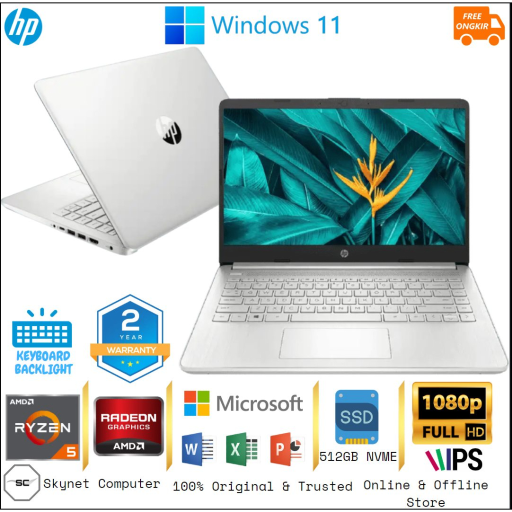 HP 14S FQ2002AU AMD RYZEN 5 5625U RAM16GB SSD512GB AMD GRAPHIC WINDOWS 11 DAN OHS 2021 ORIGINAL