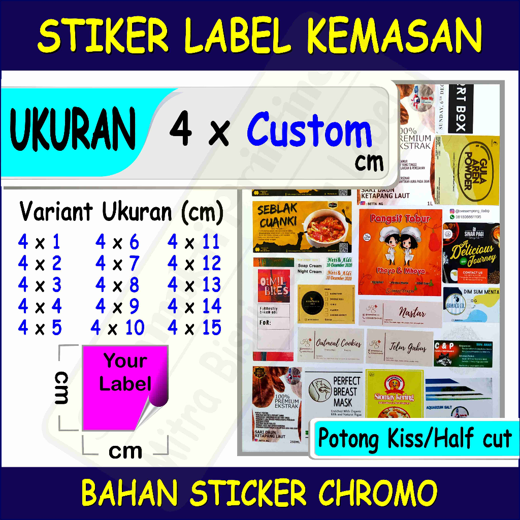 

Cetak Stiker Ukuran 4 cm X custom, Bahan Chromo, Print Stiker