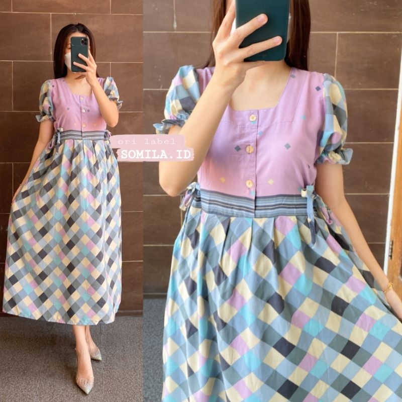 GROSIR DASTER SOMILA.ID TERBARU BUSUI CHIBI SERUT LENGAN PUFF PENDEK BATIK FRAME