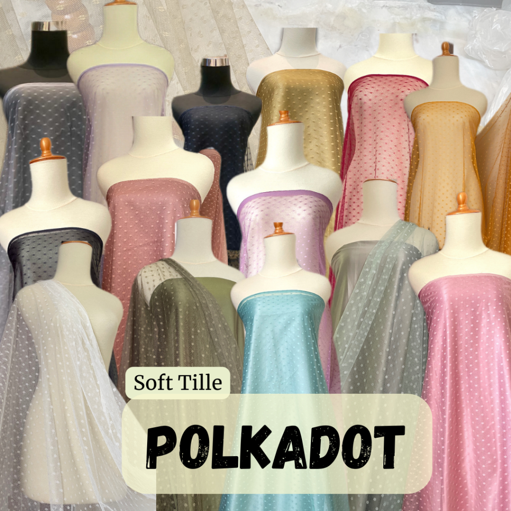 Kain Bahan Soft Tile Tille Tule Tulle Dot Dotty Polkadot Warna Sage Maroon Navy Lilac